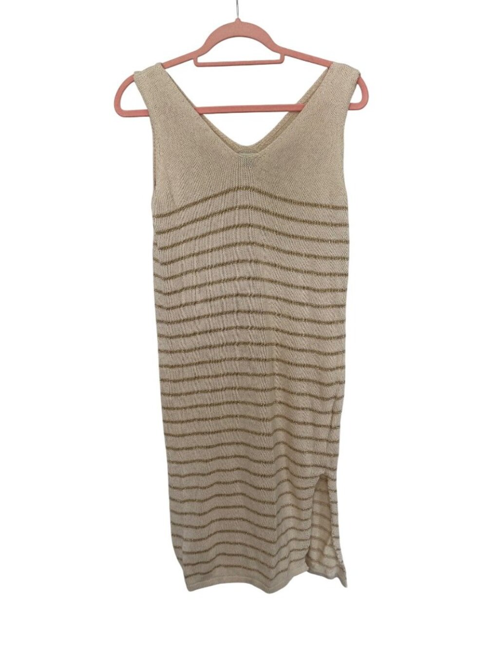 Floris Knit Sleeveless Sweater Dress Cover Up Cream Gold Coastal Beach M/L - Picture 2 of 9